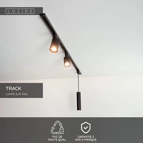 Lucide TRACK Alimentation - Système de rail monophasé / Éclairage sur rail - Simple - Noir (Extension) - USP